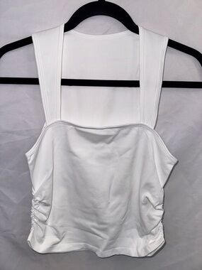 Women's White Square Neck ribbed Tank with Wide Straps